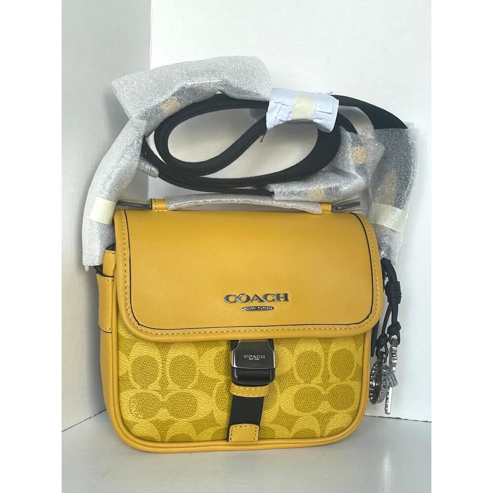Coach Racer Crossbody Bag Canary Yellow Signature Canvas Charms CEB25 - Picture 4 of 13